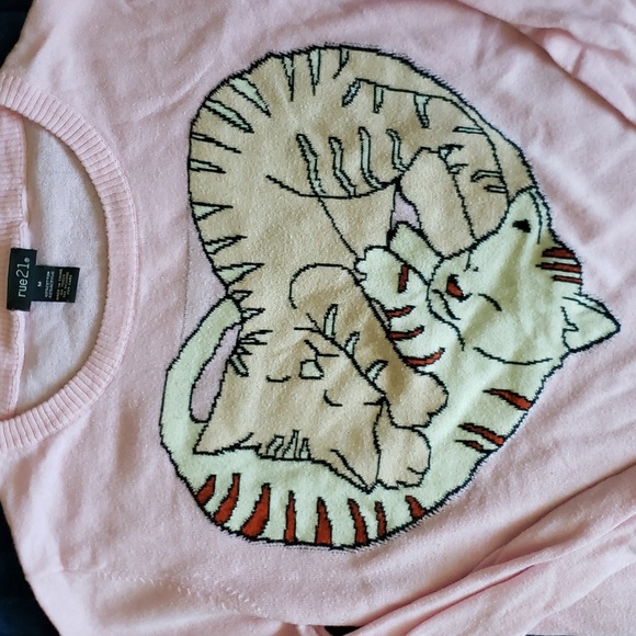 Rue 21 Light Pink Cat Heart Sweater medium - Picture 2 of 4
